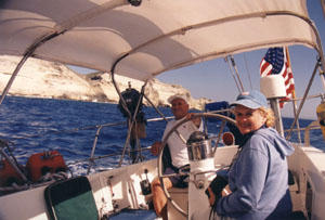 Tom Kornrumpf and Jan enjoy a glorious sail to Bonifacio